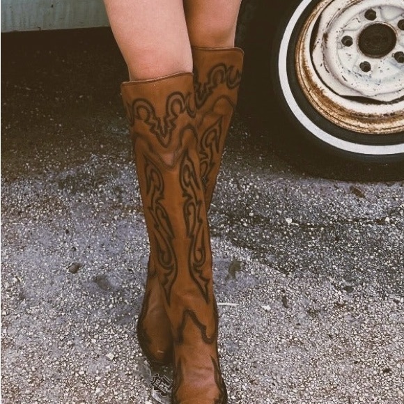 Dan Post Leather Over the Knee Elegant Embroidered Heeled western Boots